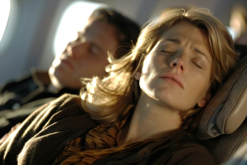 woman asleep on a plane